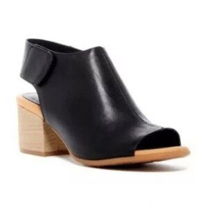 Korks by Kork Ease Cayleigh Black Leather Peep Toe Sandal Block Heel size 9